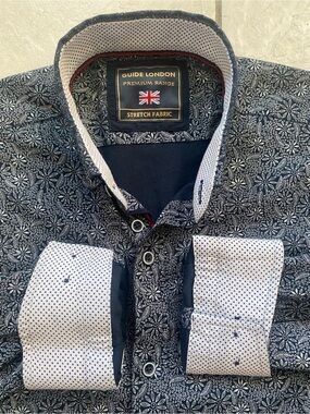 Guide London Premium Navy Paisley Floral Button Down Shirt Small C20.5